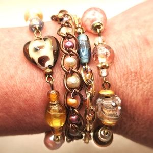 Handmade glass and pearl bracelet